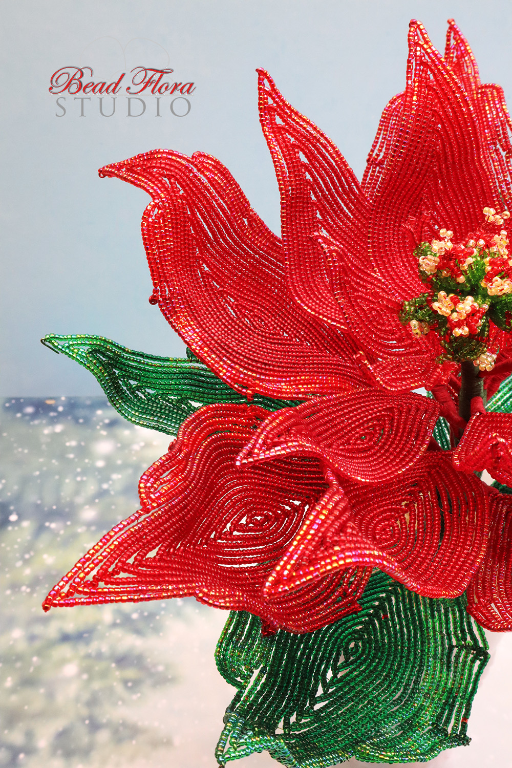 French Beaded Large Poinsettia Bead Flora Studio Fen Li | Bead Flora ...